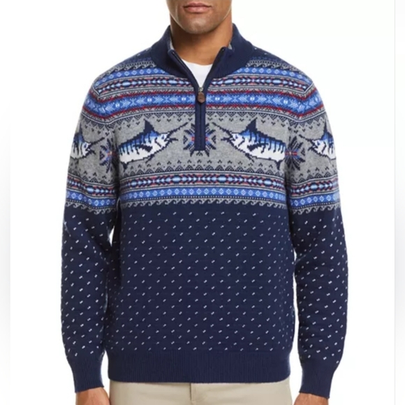 Vineyard Vines Quarter Zip Marlin Fish Sweater Size M Style 1E6012 - Picture 1 of 11